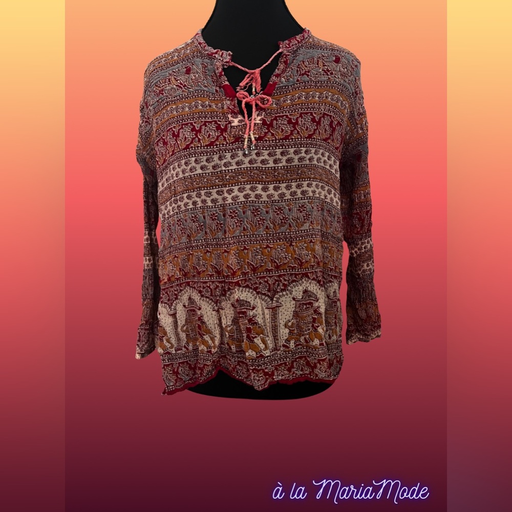 Bohemian Red and Brown Women's Top